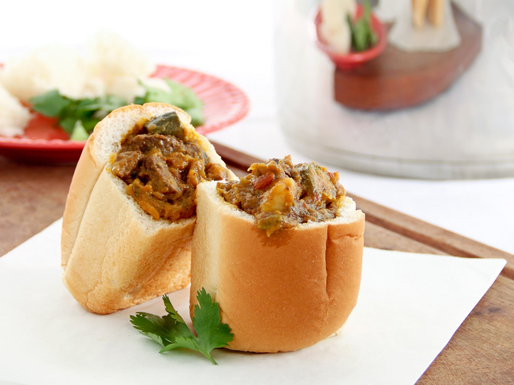 mutton curry bunny chow in a mini loaf using AMC Speedcooker
