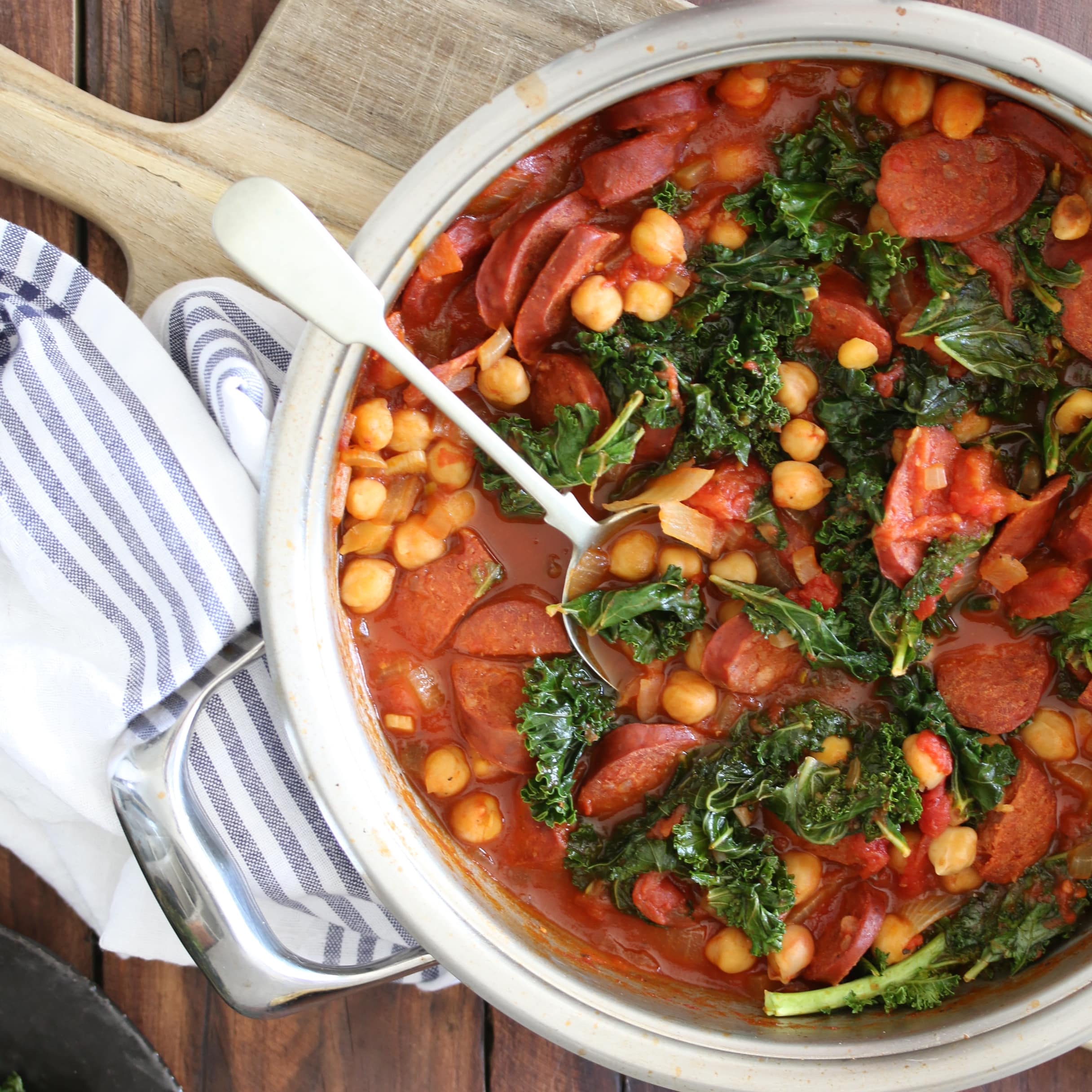 Chorizo, chickpeas & kale in a spicy tomato sauce