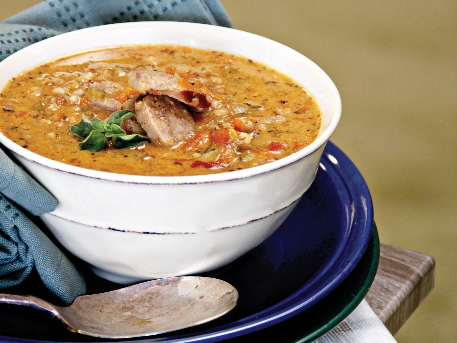 BARLEY SOUP WITH SAUSAGES AND SOUR CREAM