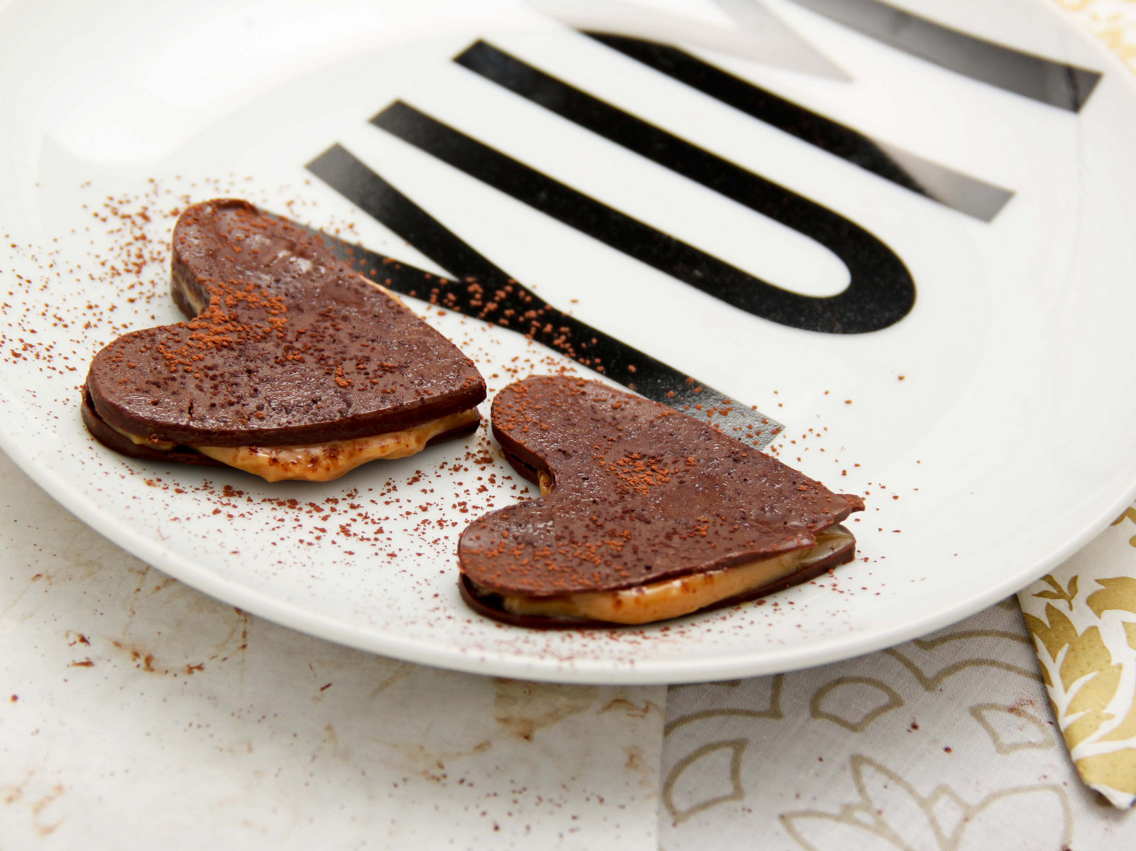 Chocolate and caramel hearts