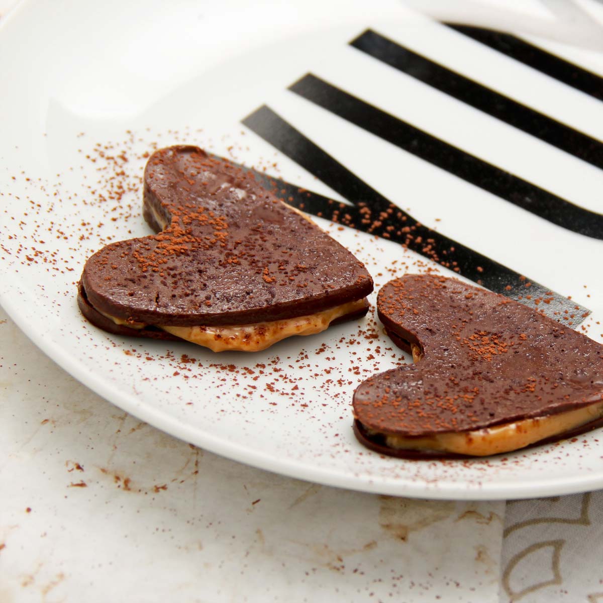 Chocolate and caramel hearts