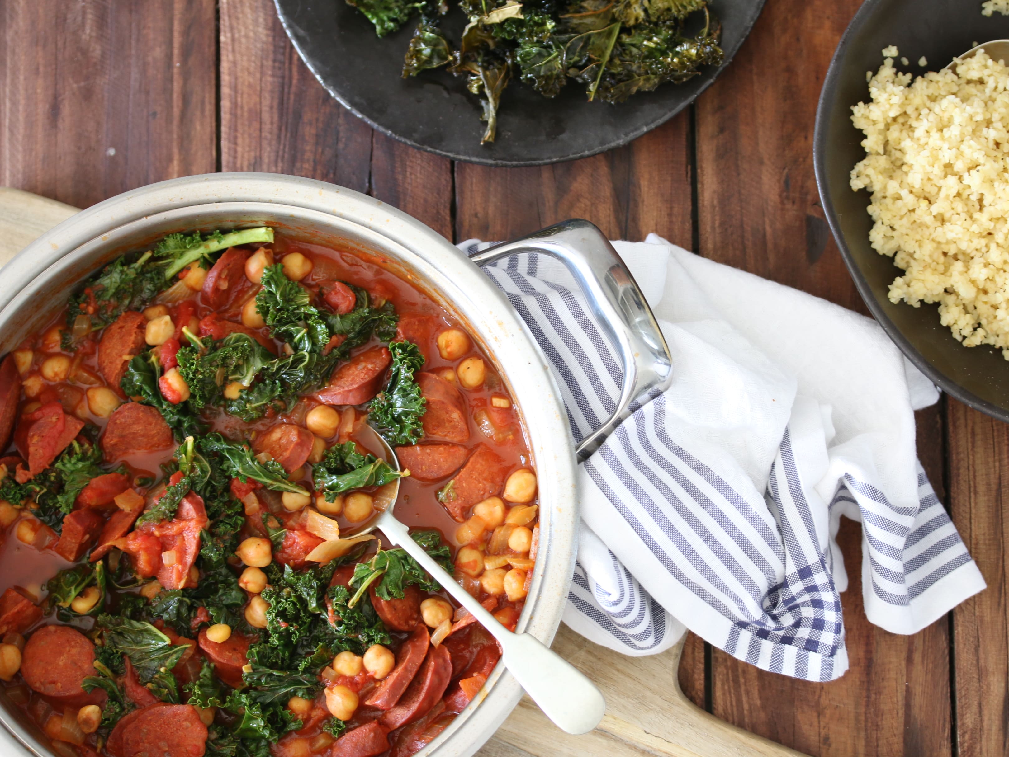 Chorizo, chickpeas & kale in a spicy tomato sauce