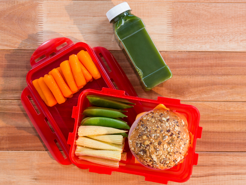 Lunch box on wooden table