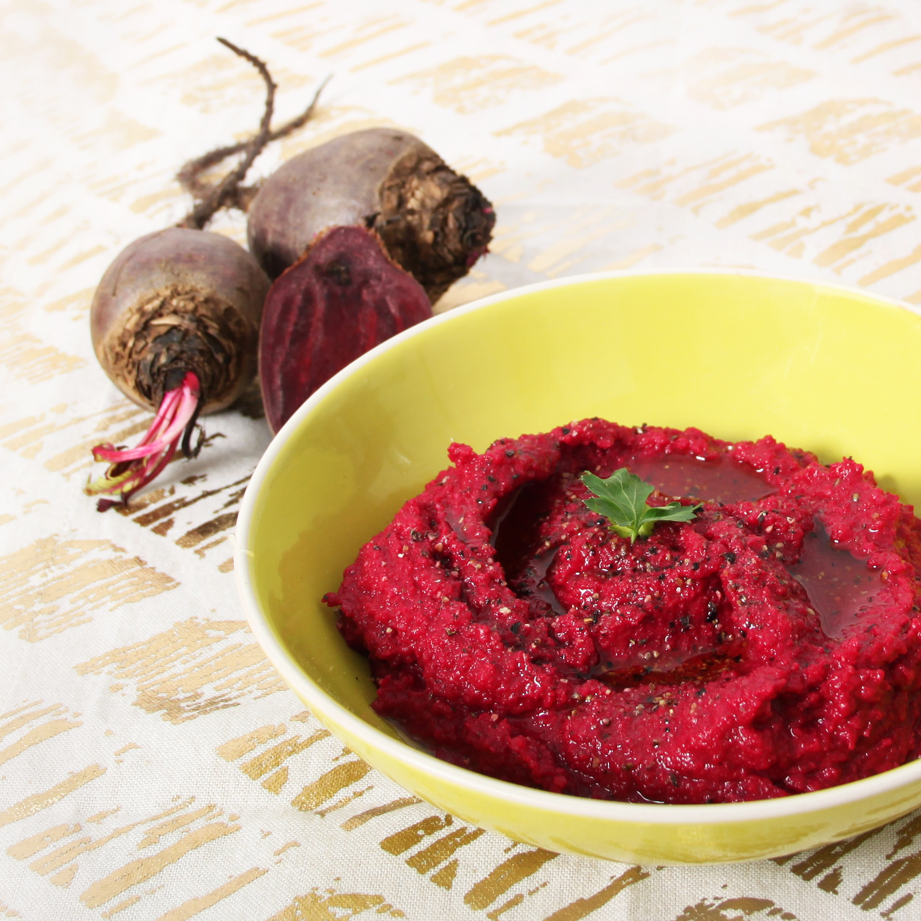 Beetroot hummus made in the AMC Speedcooker II
