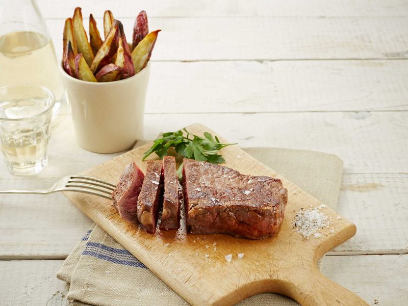 Steak with sweet potato chips