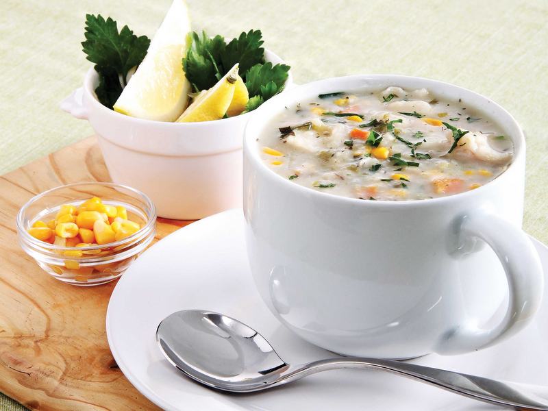 Easy fish chowder prepared in AMC 