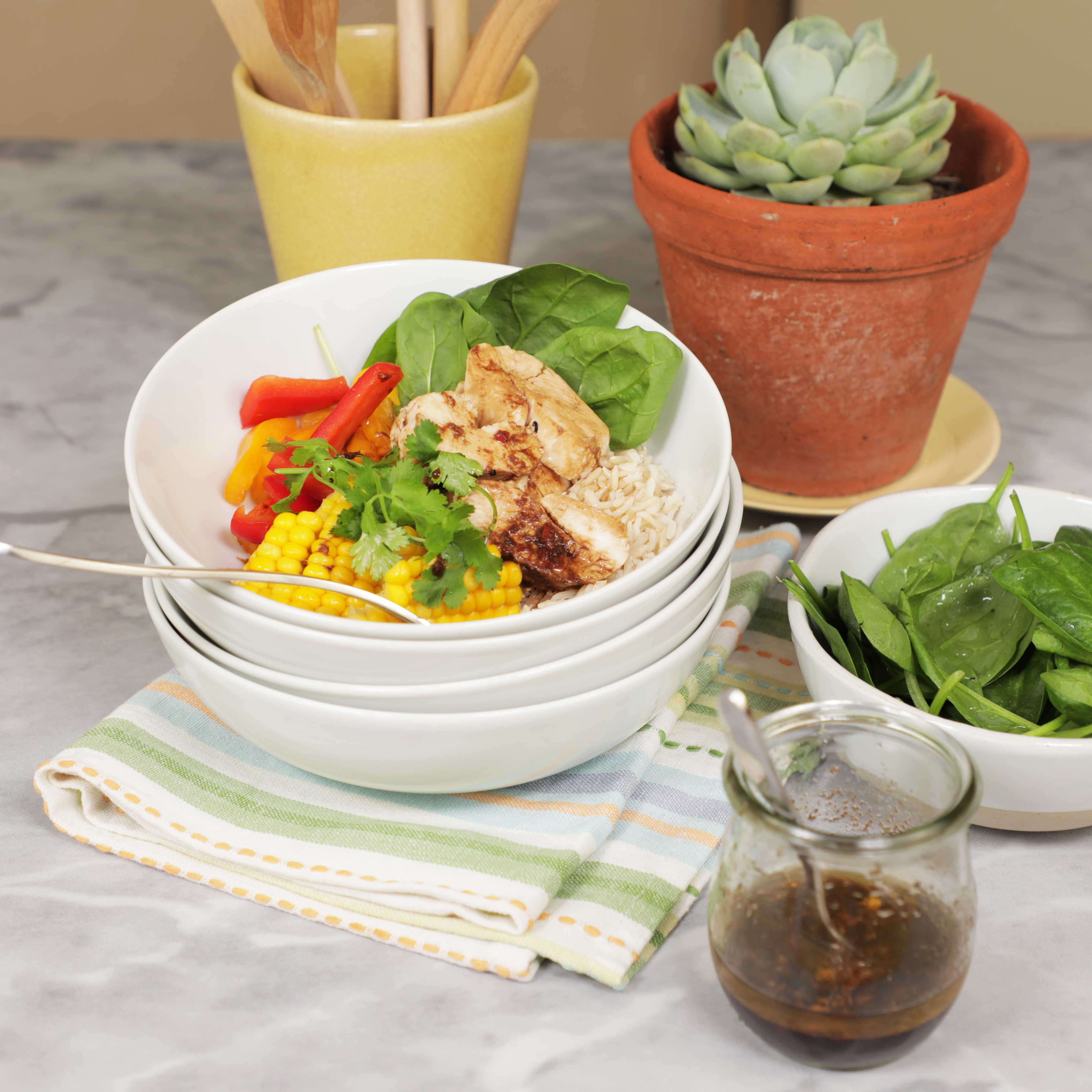 Chicken and basmati rice poke bowl
