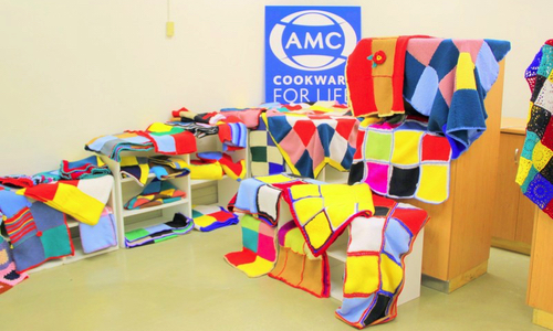 Blankets knitted by AMC Staff
